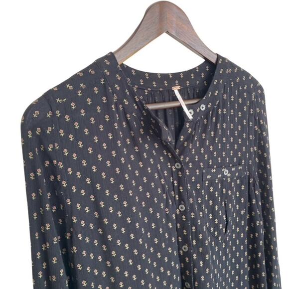 Free People Black Patterned Long Sleeve Tunic Blouse - Small - Picture 2 of 5